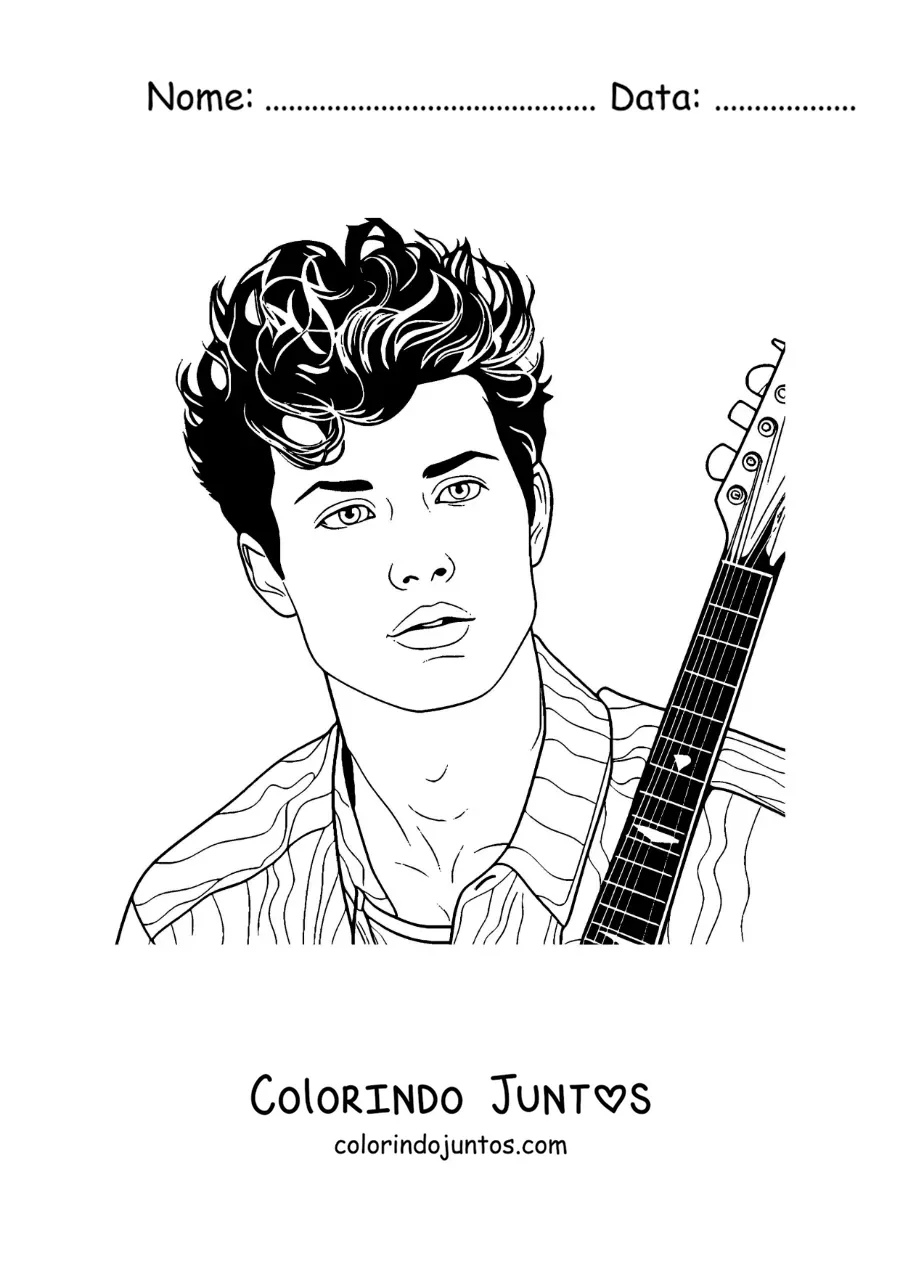 Desenho para colorir de um retrato de Shawn Mendes em estilo realista