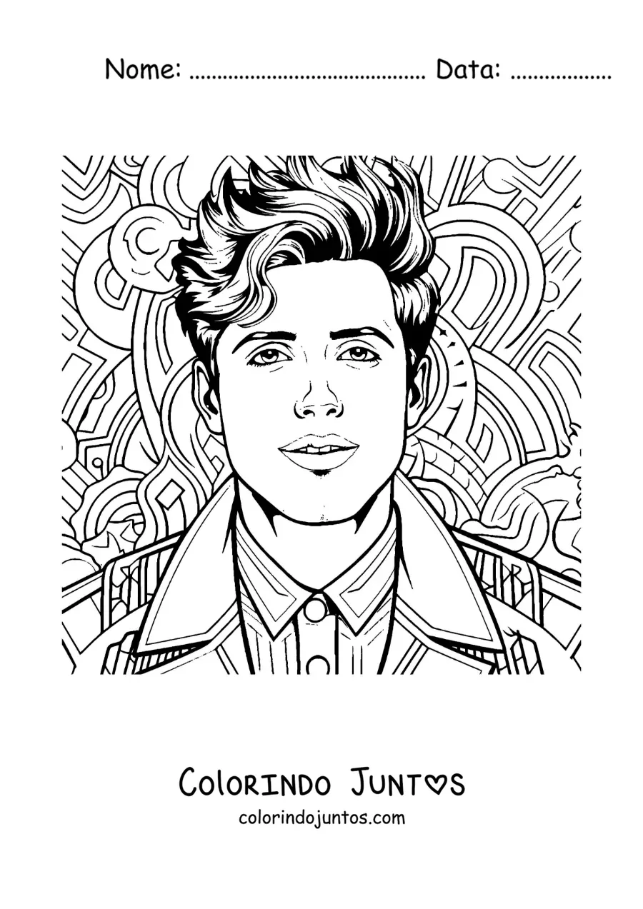 Desenho para colorir de Sebastián Yatra animado com doodle art de fundo