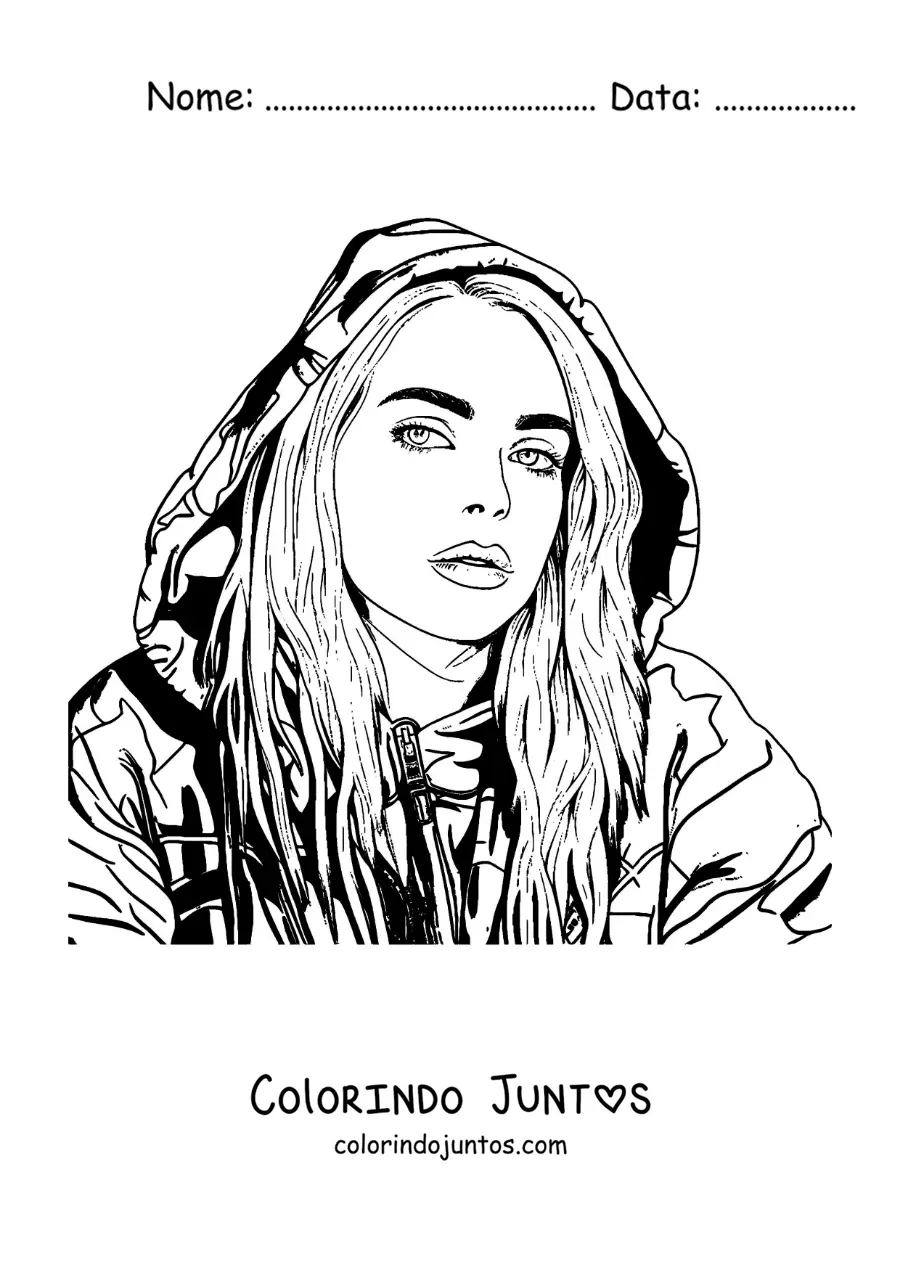 Desenho para colorir de um retrato de Billie Eilish em estilo realista
