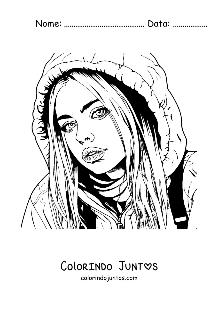 Desenho para colorir da cantora Billie Eilish em estilo realista