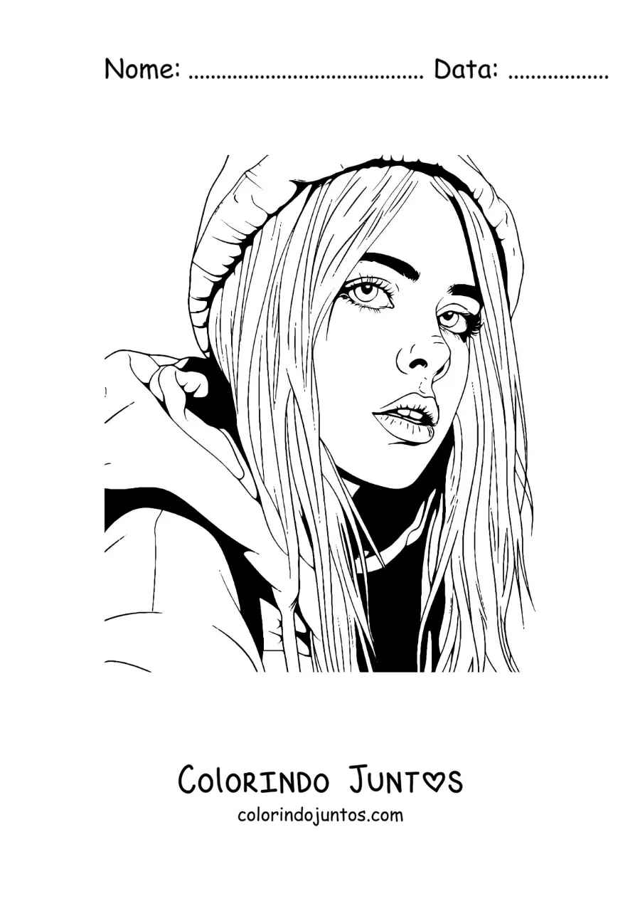Desenho para colorir de um retrato de Billie Eilish animada