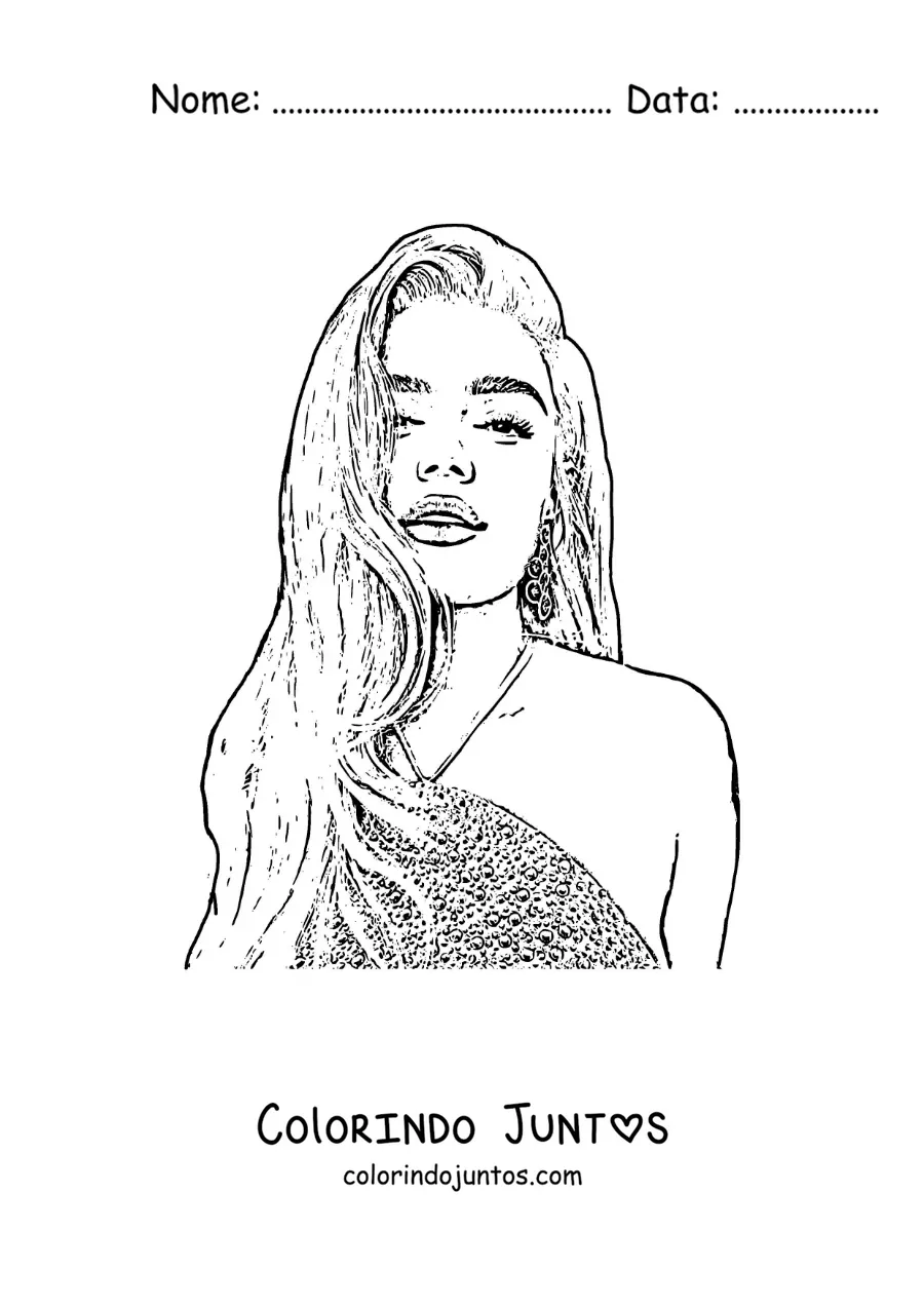 Desenho para colorir de um retrato de Karol G em estilo realista a lápis