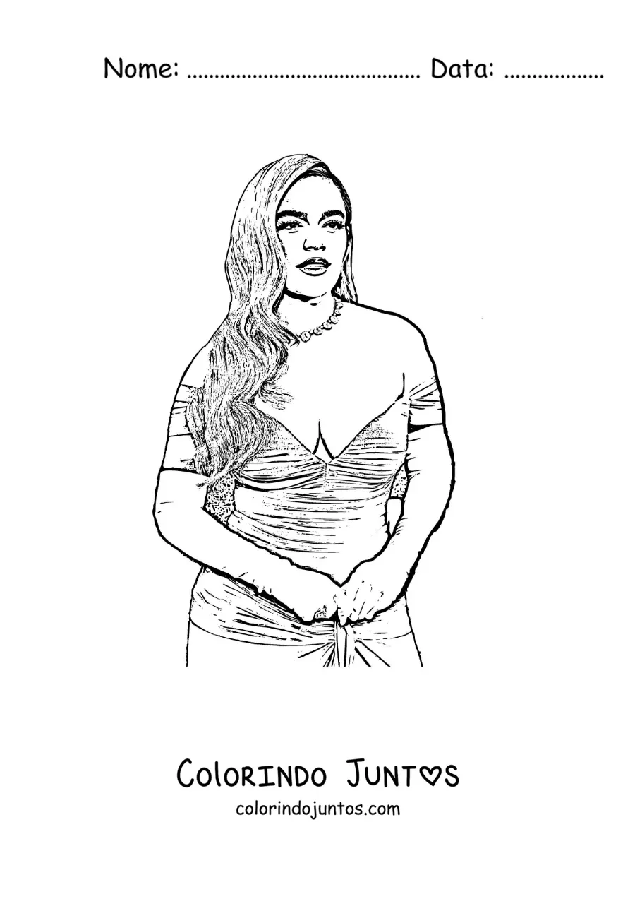 Desenho para colorir de um retrato de Karol G de vestido a lápis