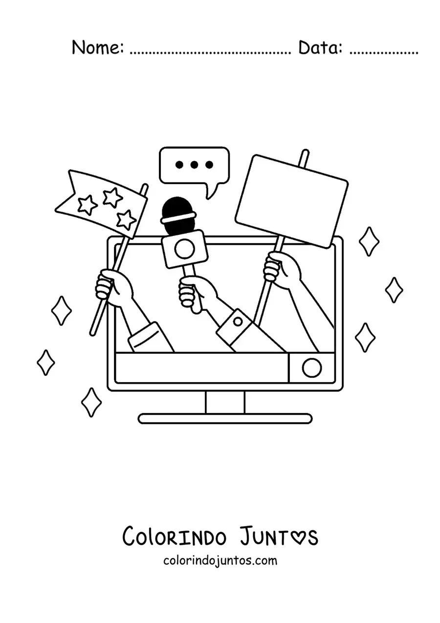 Desenho para colorir de uma televisão transmitindo notícias atuais