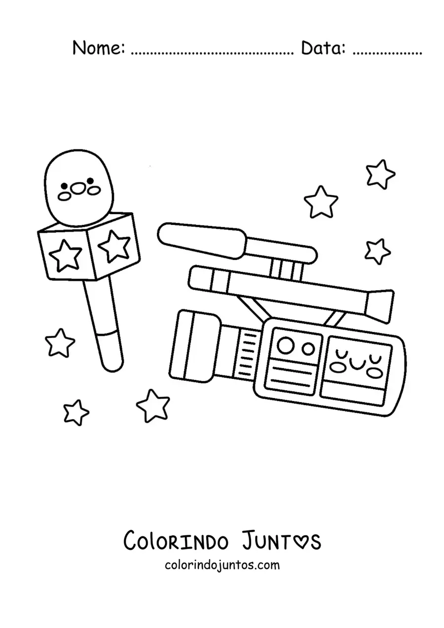 Desenho para colorir de uma câmera e um microfone para o jornalismo