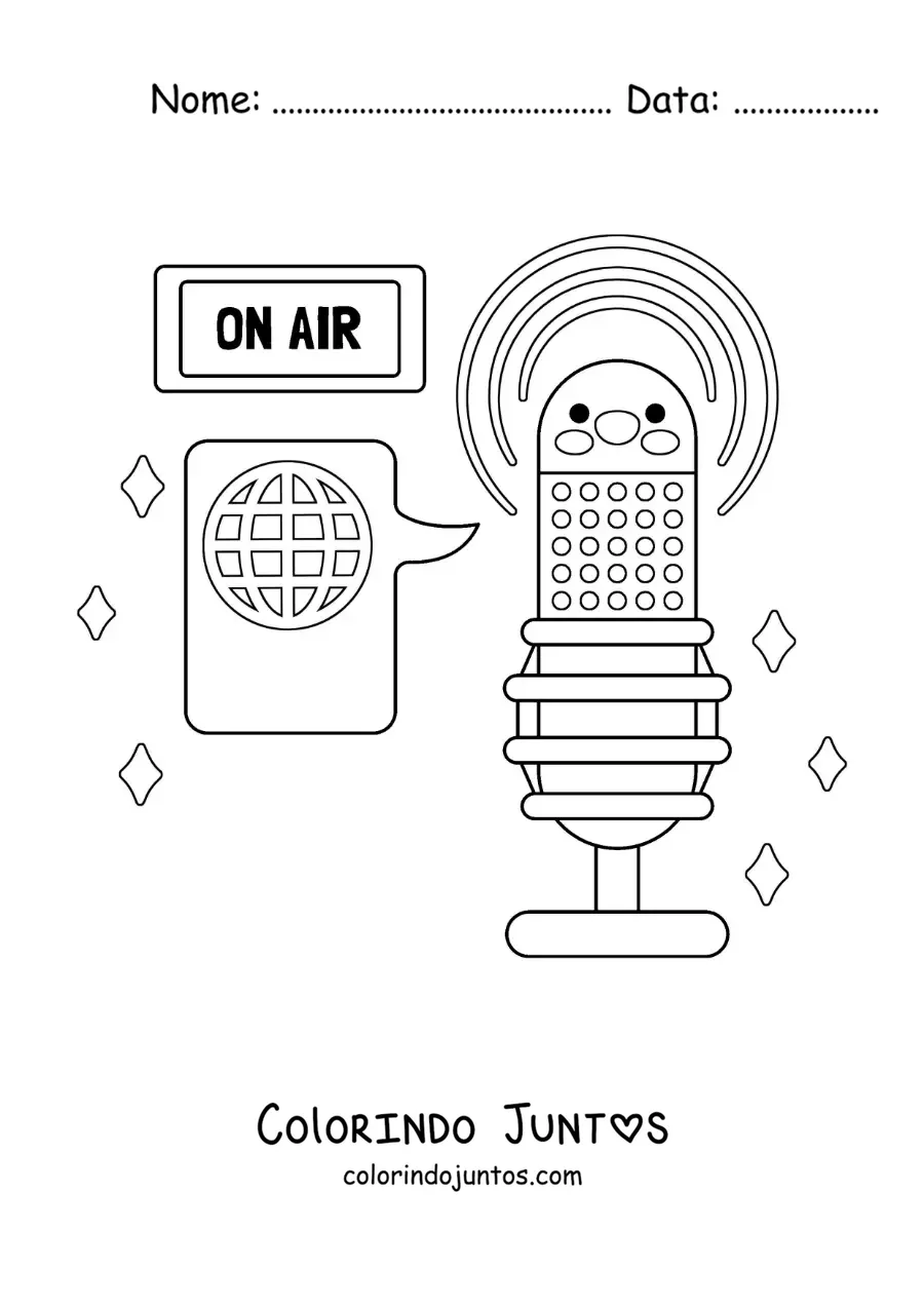 Desenho para colorir de um microfone de rádio animado no ar