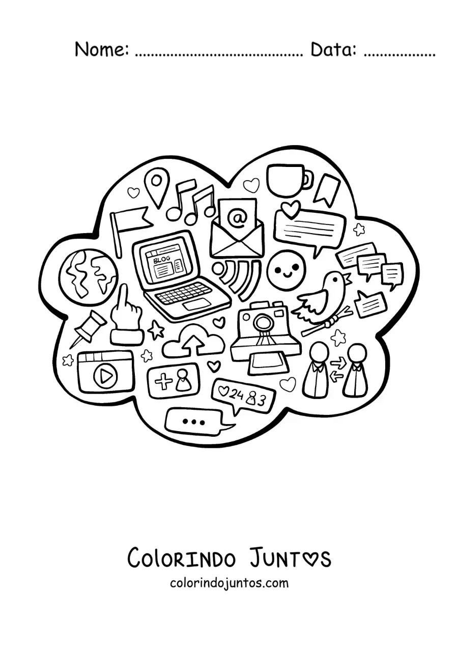 Desenho para colorir das redes sociais como meio de comunicação