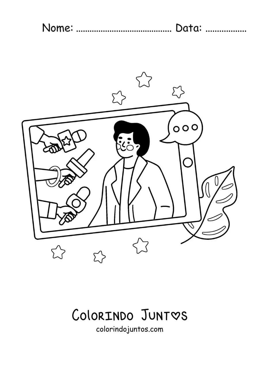 Desenho para colorir de um smartphone mostrando as notícias na tela