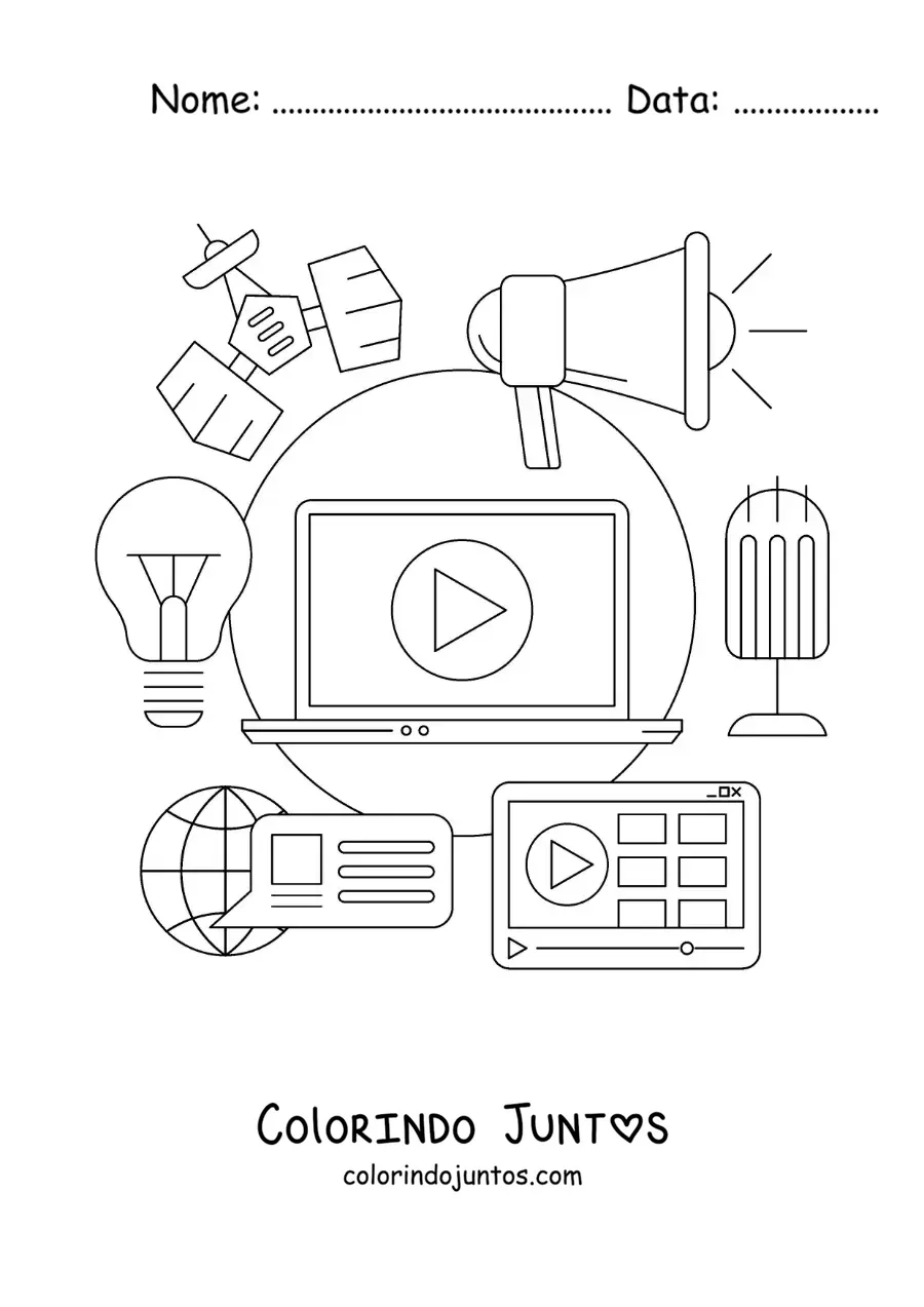Desenho para colorir das redes sociais e das tecnologias da informação e comunicação