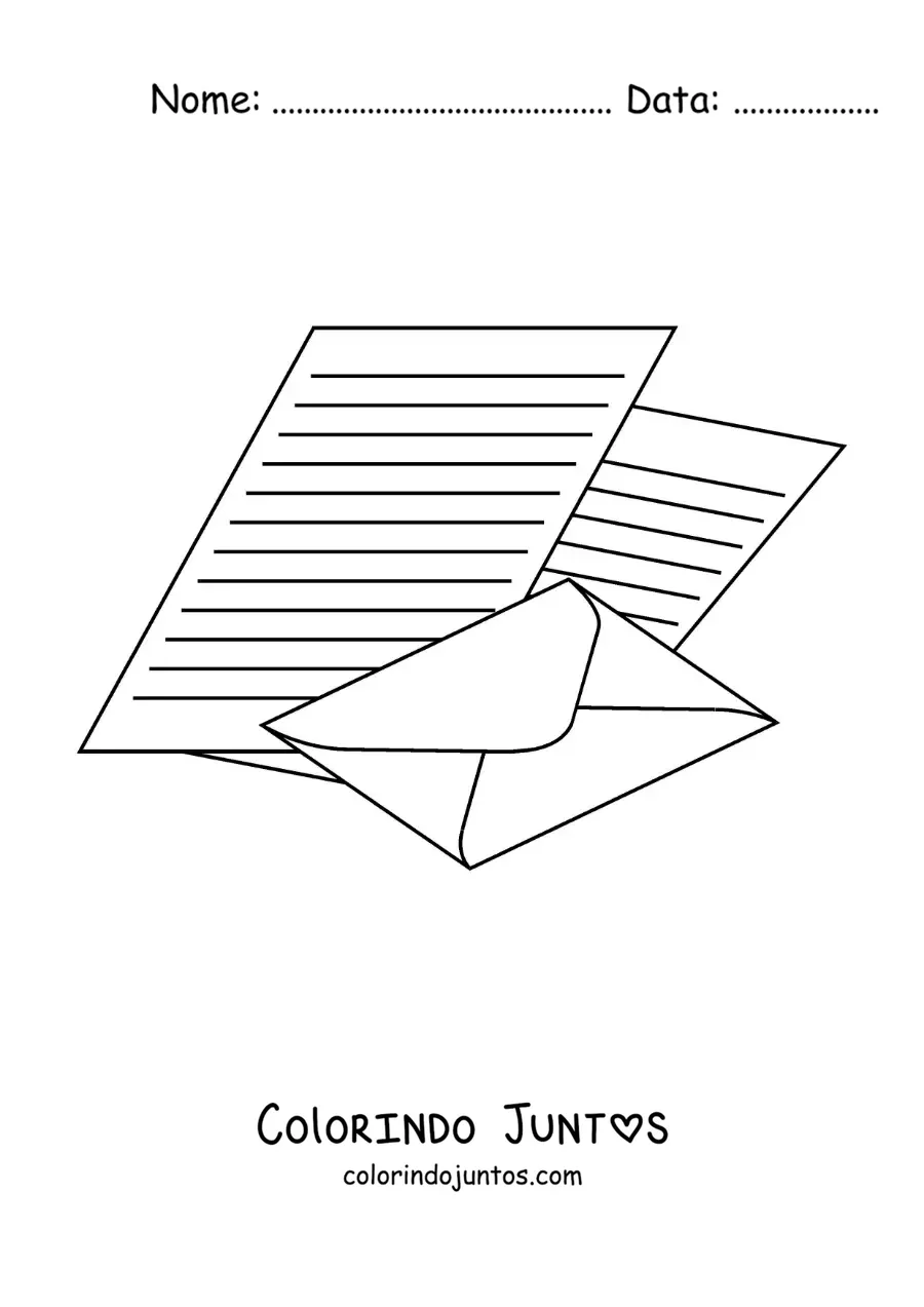 Desenho para colorir de uma carta impressa com seu envelope