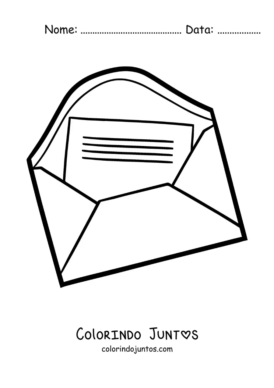 Desenho para colorir de um envelope aberto com uma carta
