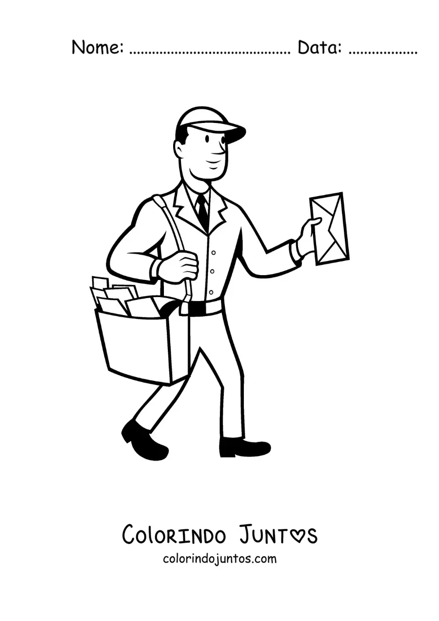 Desenho para colorir de um carteiro entregando a correspondência