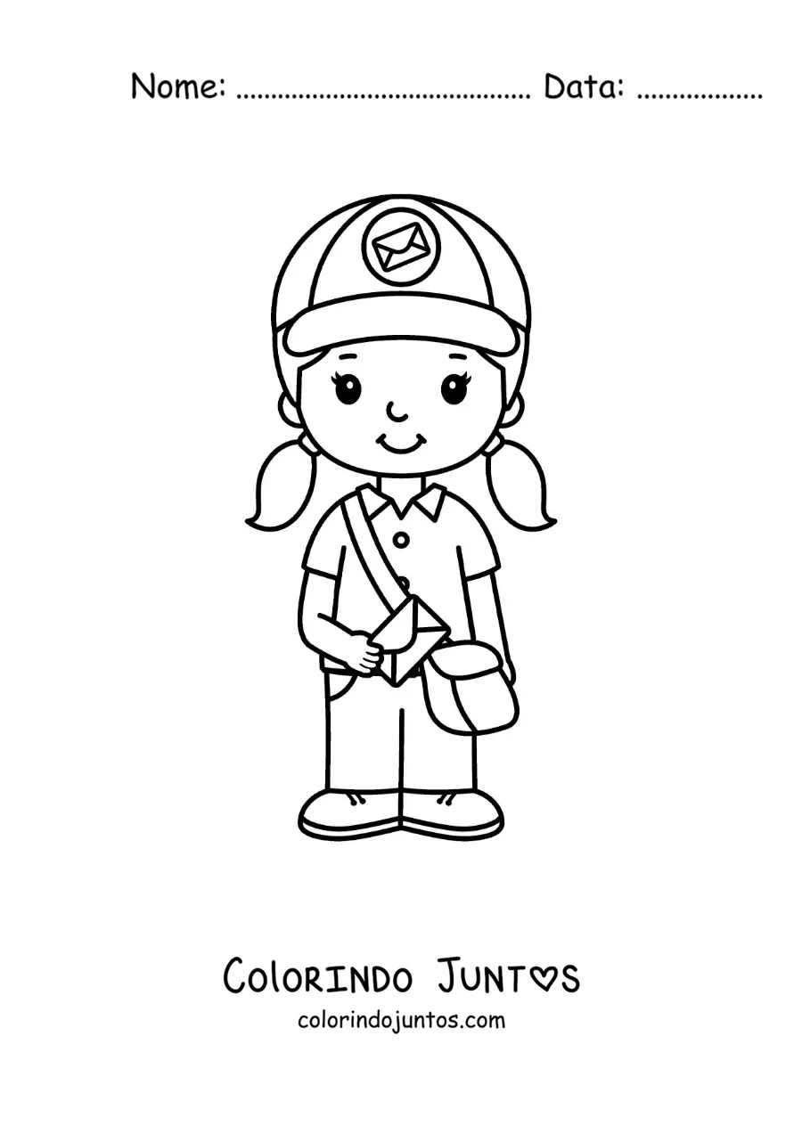 Desenho para colorir de uma menina com o ofício de carteira