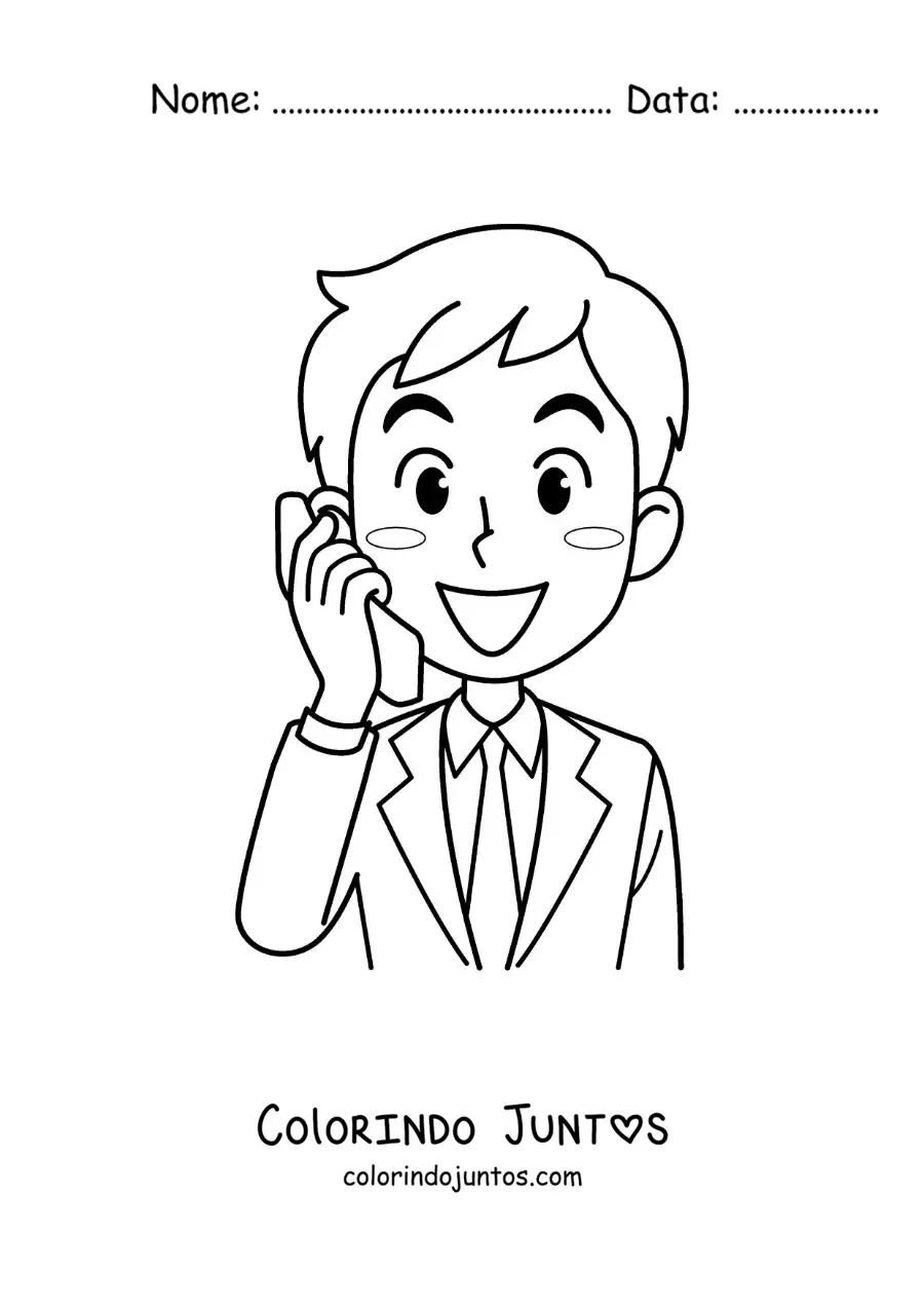 Desenho para colorir de um homem de terno falando ao telefone