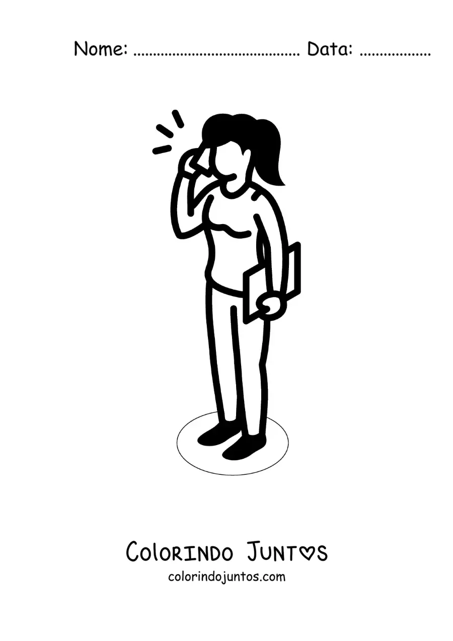 Desenho para colorir de uma mulher falando ao telefone