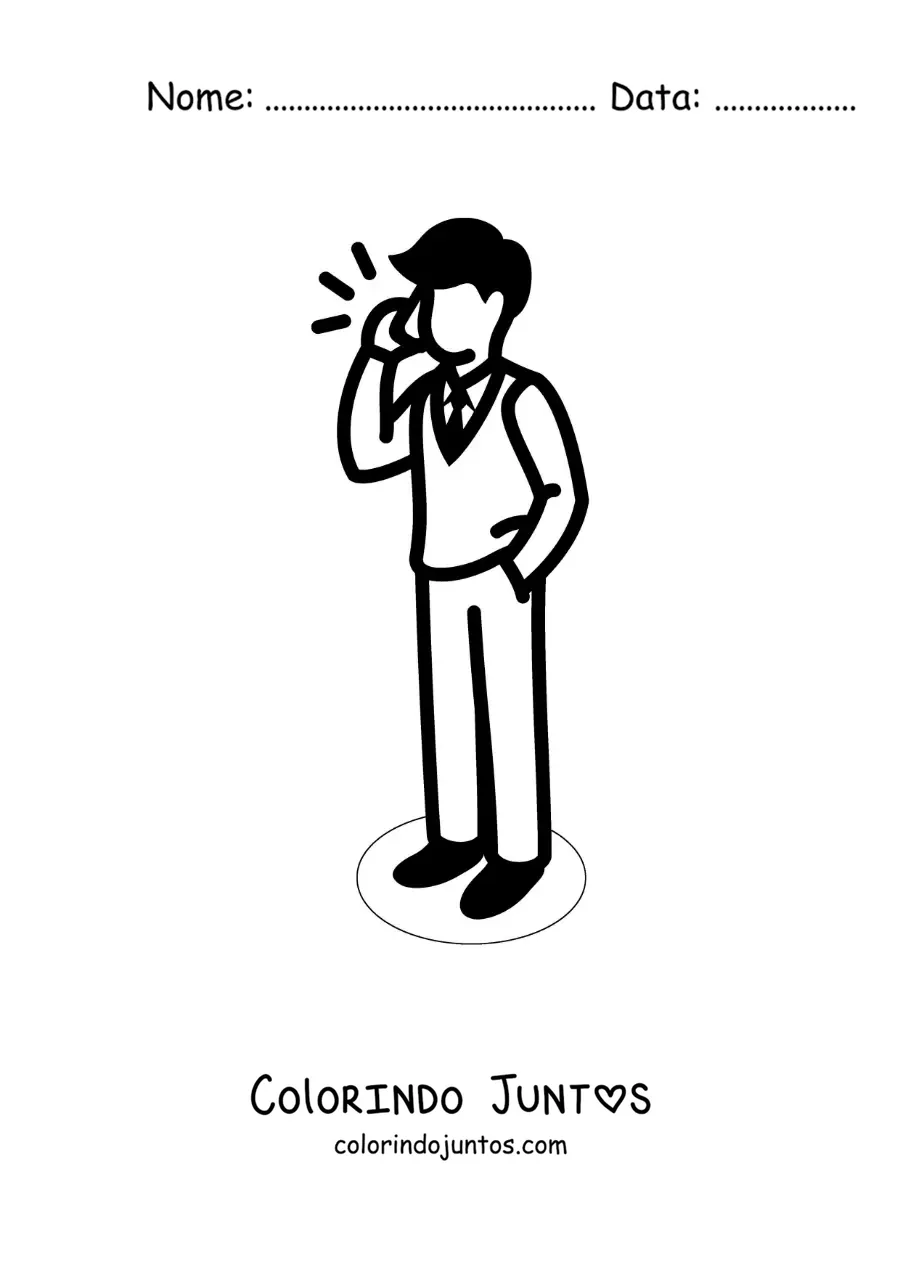 Desenho para colorir de um homem falando ao telefone