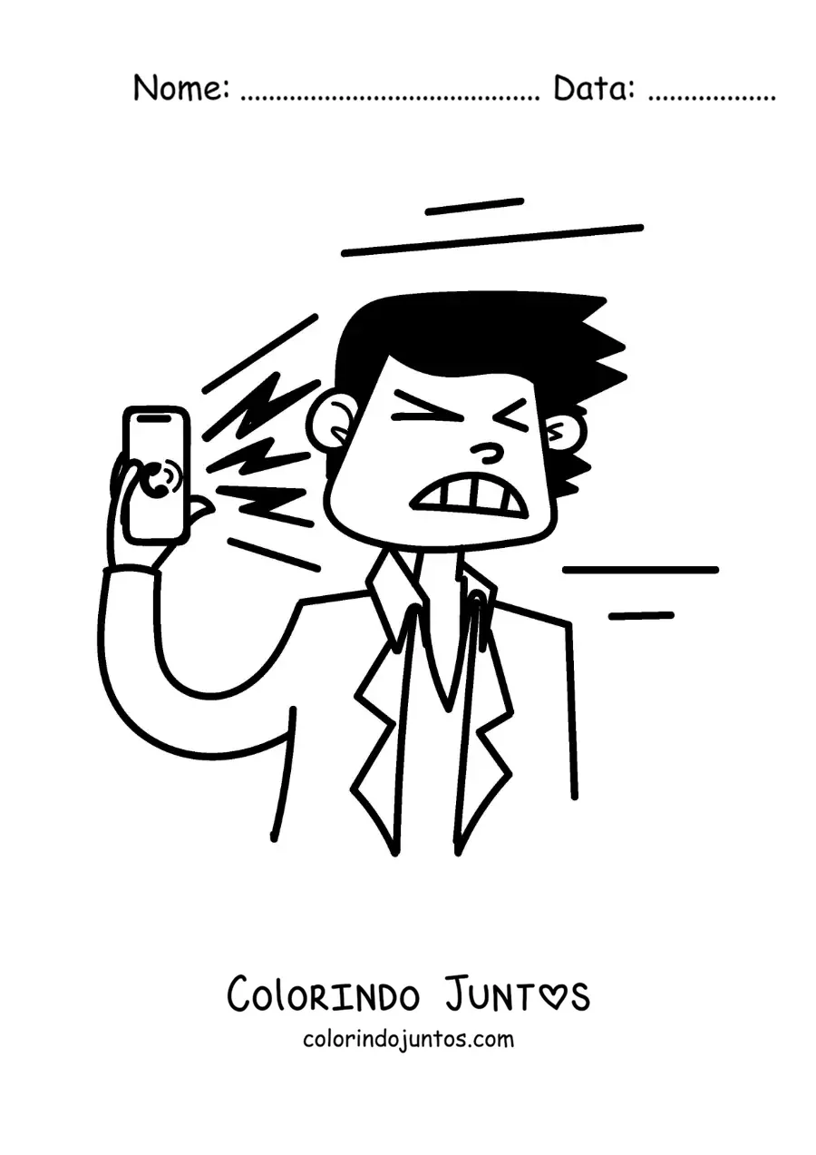 Desenho para colorir de um homem levando uma bronca pelo telefone
