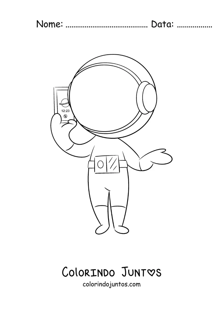 Desenho para colorir de um astronauta falando ao telefone