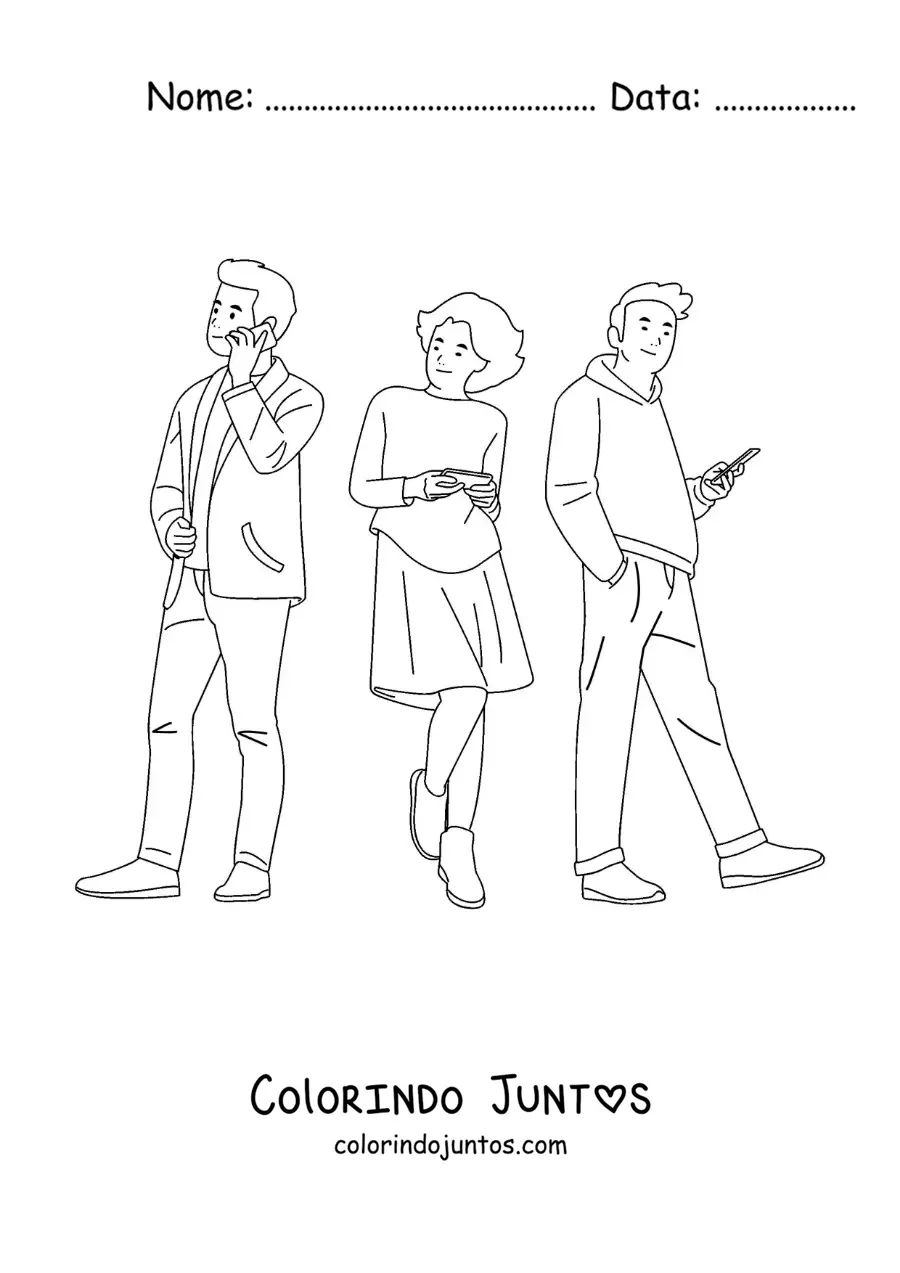 Desenho para colorir de crianças usando o telefone para se comunicar