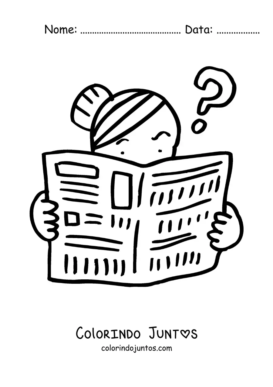Desenho para colorir de uma mulher confusa lendo o jornal