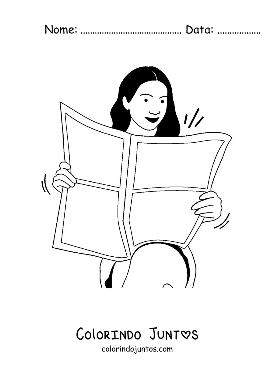 Desenho para colorir de uma mulher sentada lendo o jornal
