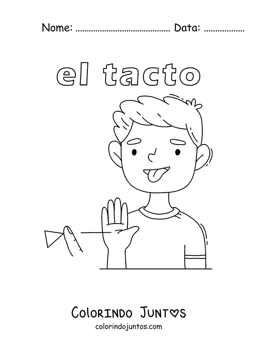 Desenho para colorir do sentido do tato no corpo humano para crianças