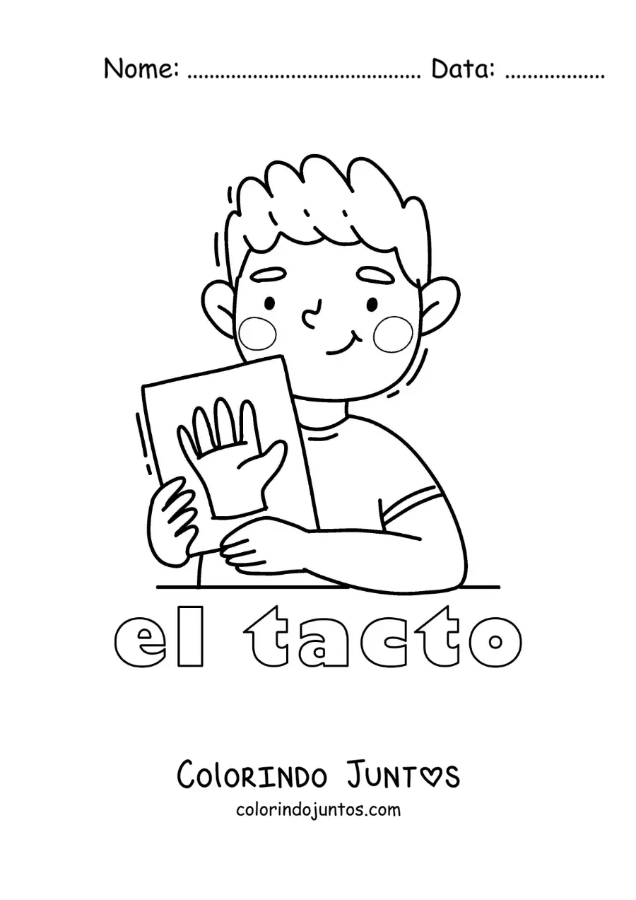 Desenho para colorir de um menino mostrando o nariz