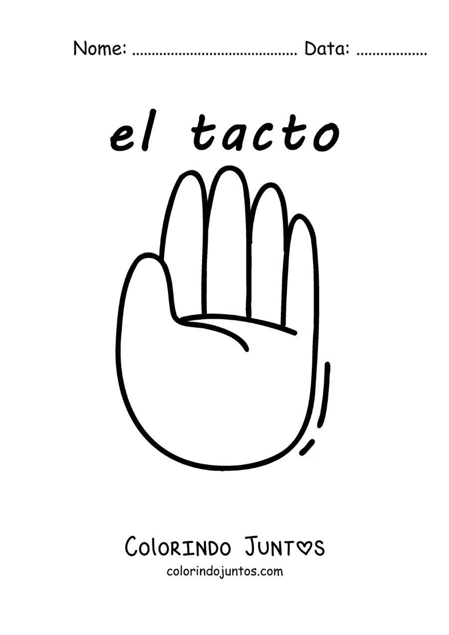 Desenho para colorir de ficha educativa do sentido do tato