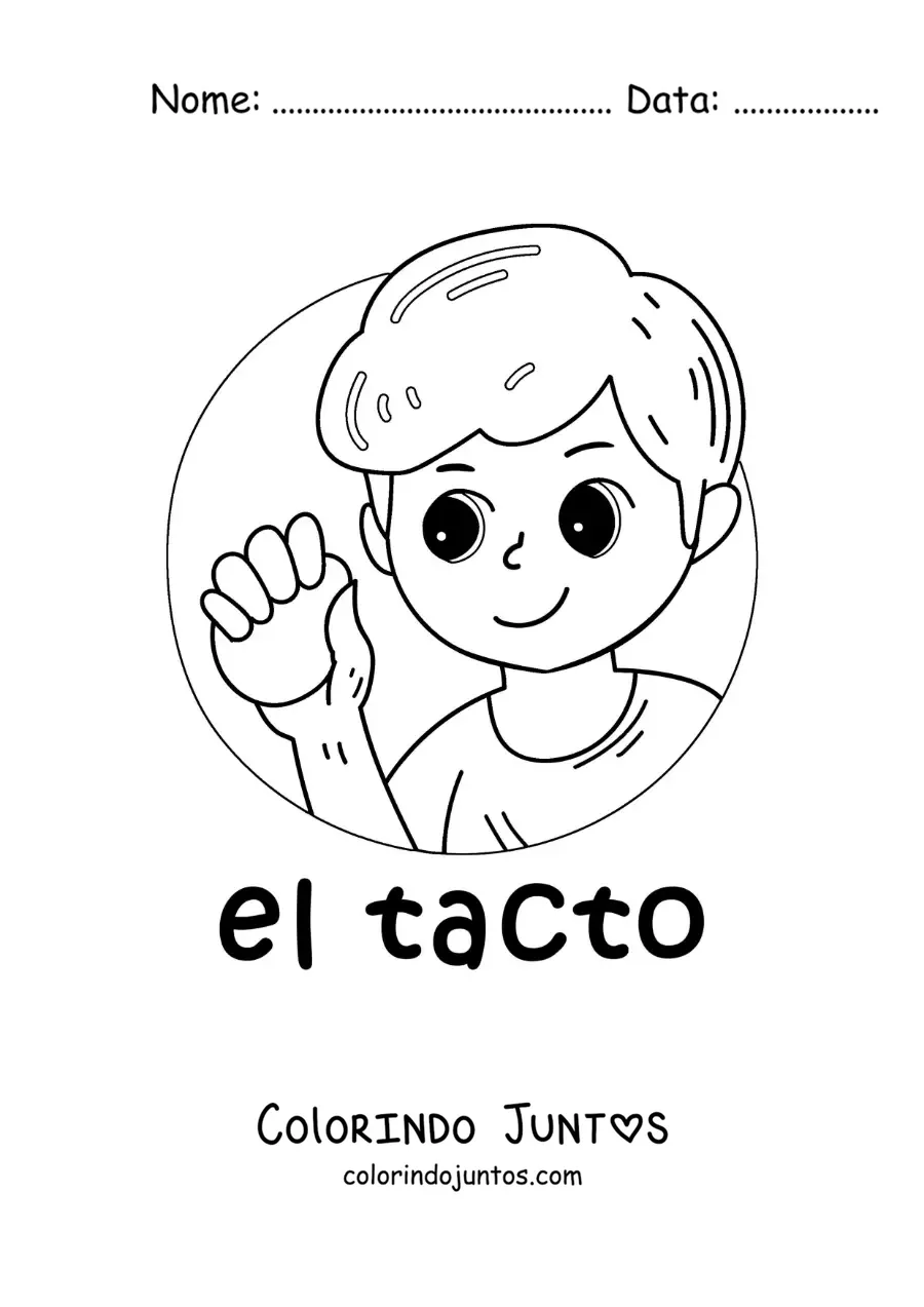 Desenho para colorir de um menino tocando uma bola com a mão