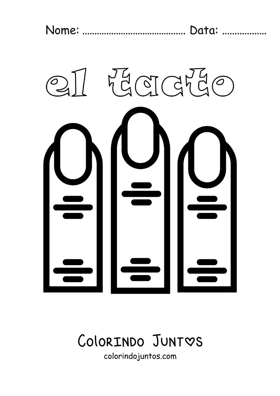 Desenho para colorir dos dedos como parte do sentido do tato