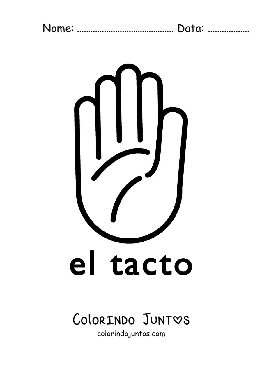 Desenho para colorir da mão como símbolo do tato