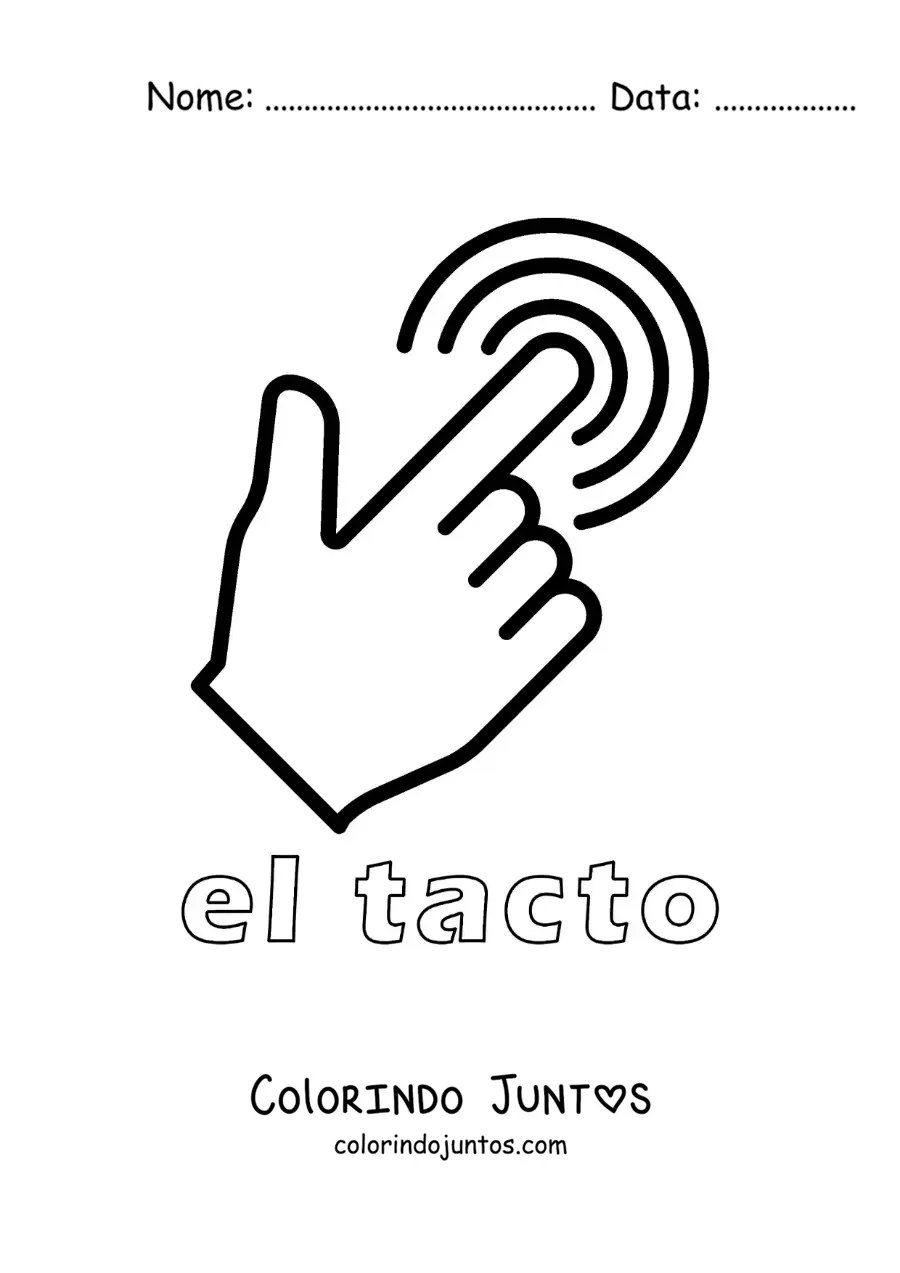 Desenho para colorir de um dedo como símbolo do sentido do tato