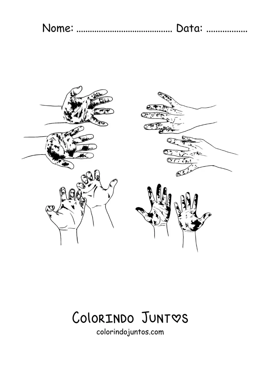 Desenho para colorir das palmas das mãos sujas
