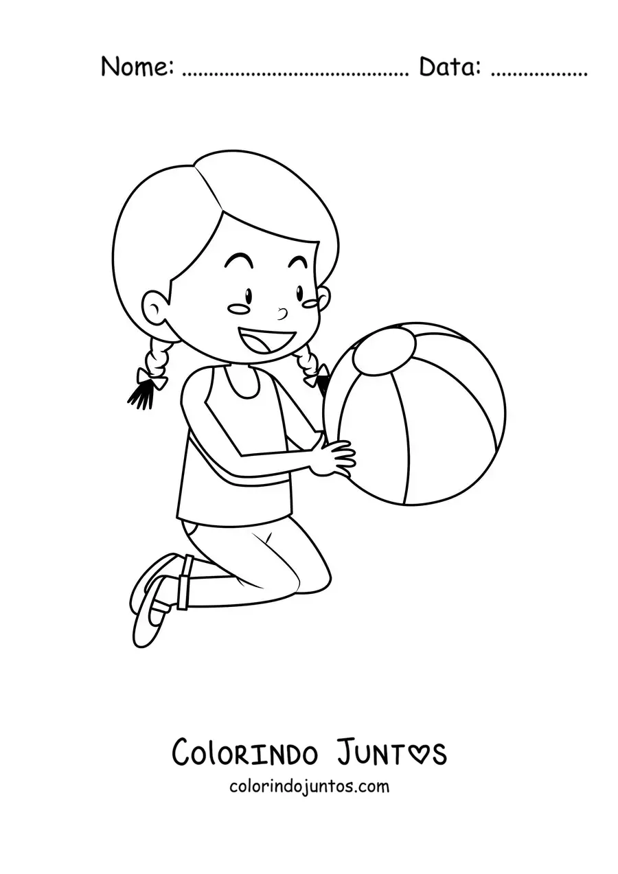 Desenho para colorir de uma menina com uma bola inflável