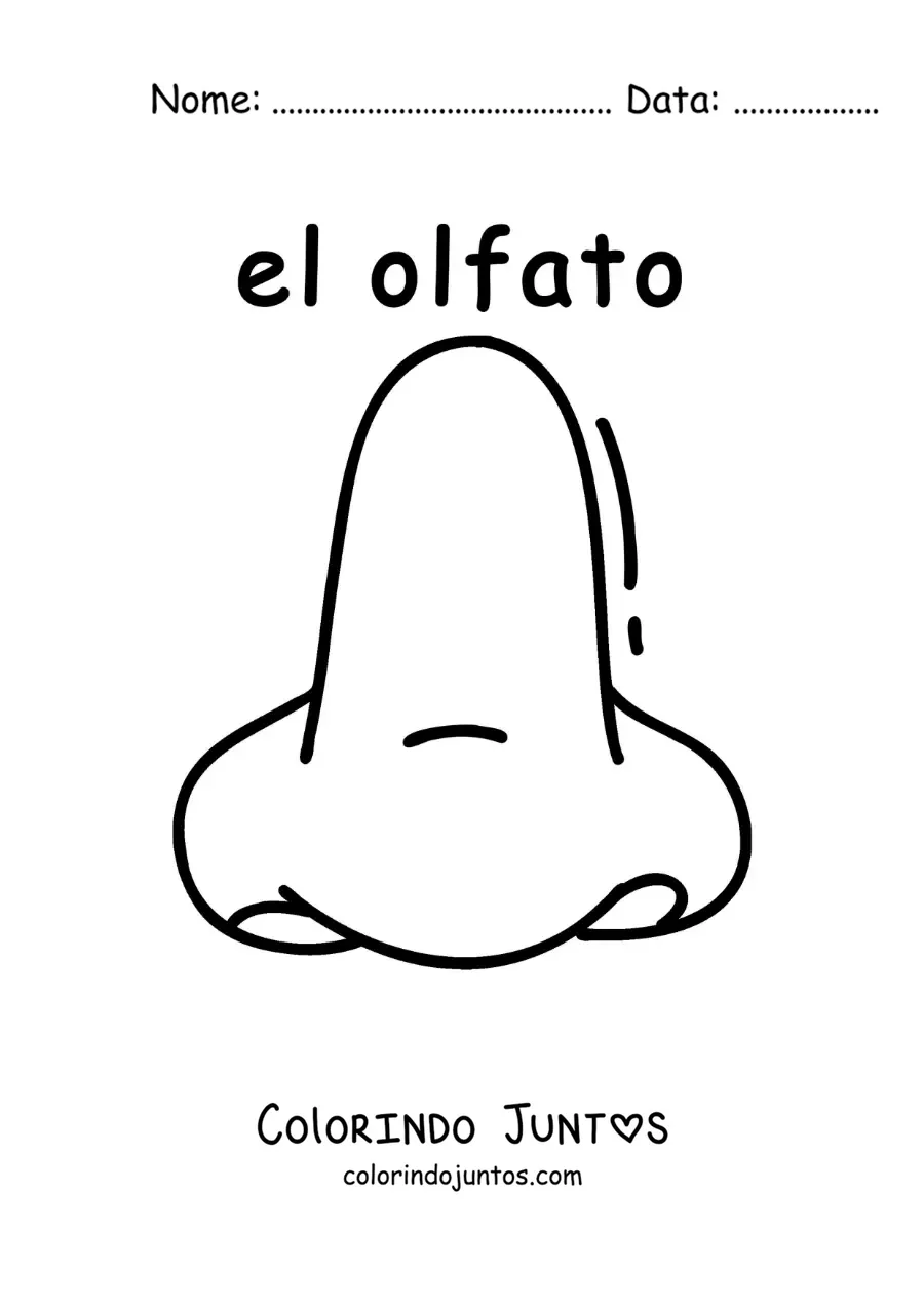 Desenho para colorir de ficha educativa do sentido do olfato