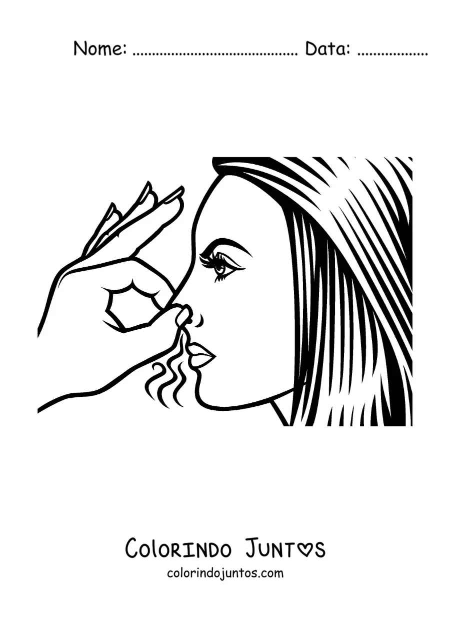 Desenho para colorir de uma mulher tapando o nariz