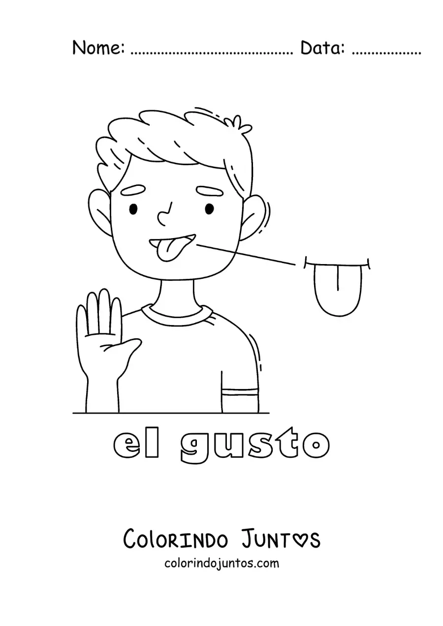 Desenho para colorir do sentido do paladar no corpo humano para crianças