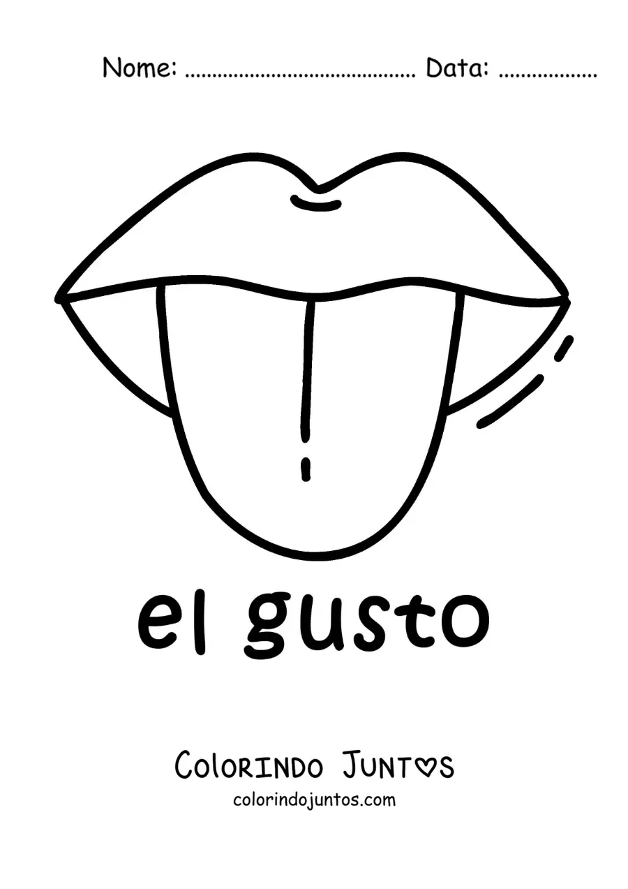 Desenho para colorir de ficha educativa do sentido do paladar
