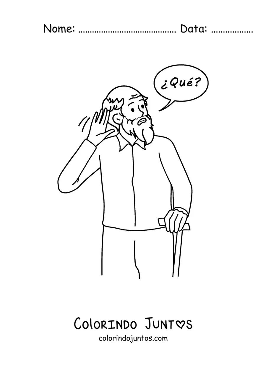 Desenho para colorir de um avô com surdez