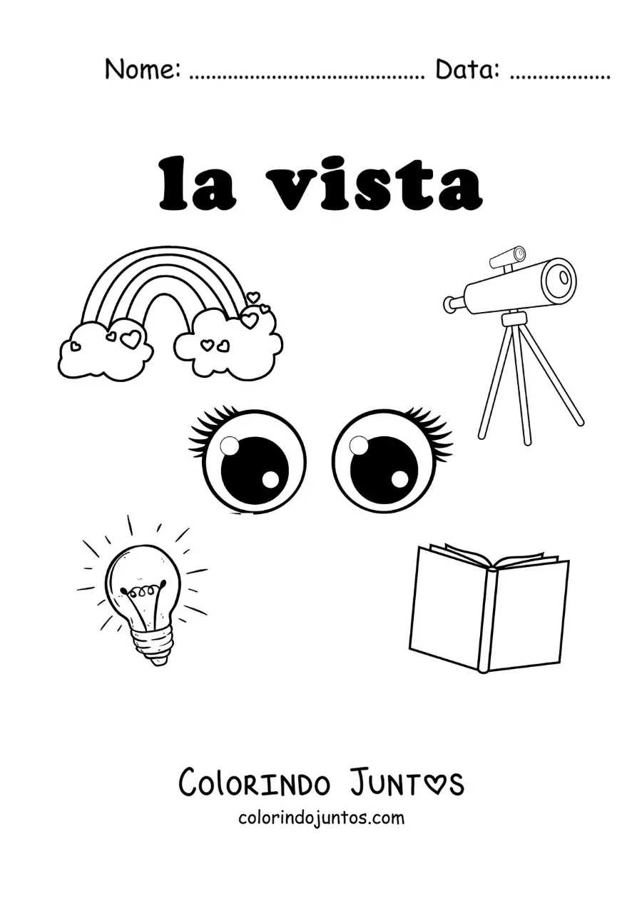 Desenho para colorir de símbolos do sentido da visão para crianças