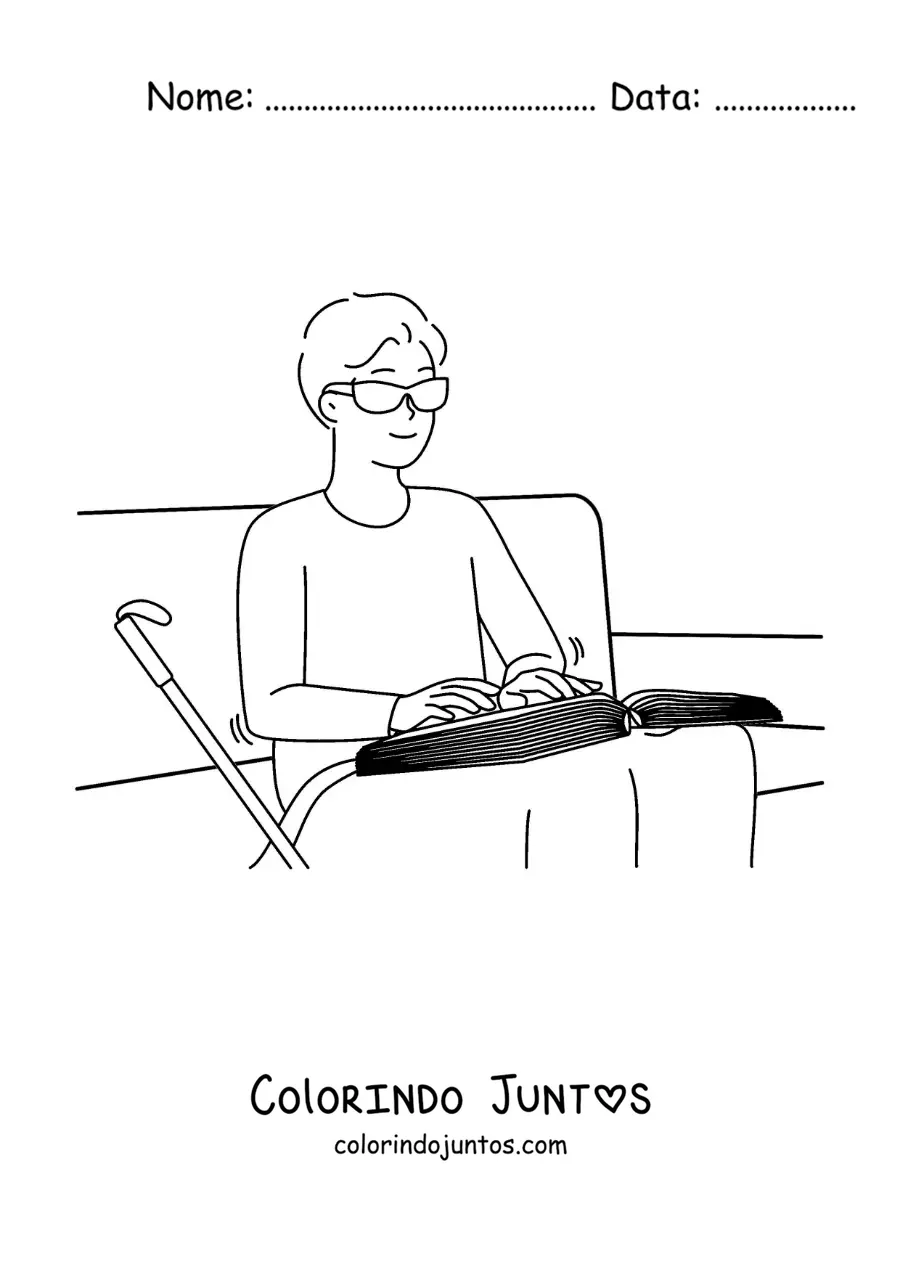 Desenho para colorir de um cego lendo braille
