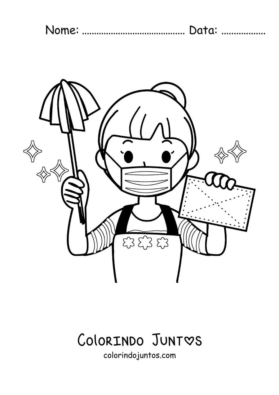 Desenho para colorir de uma mulher animada limpando
