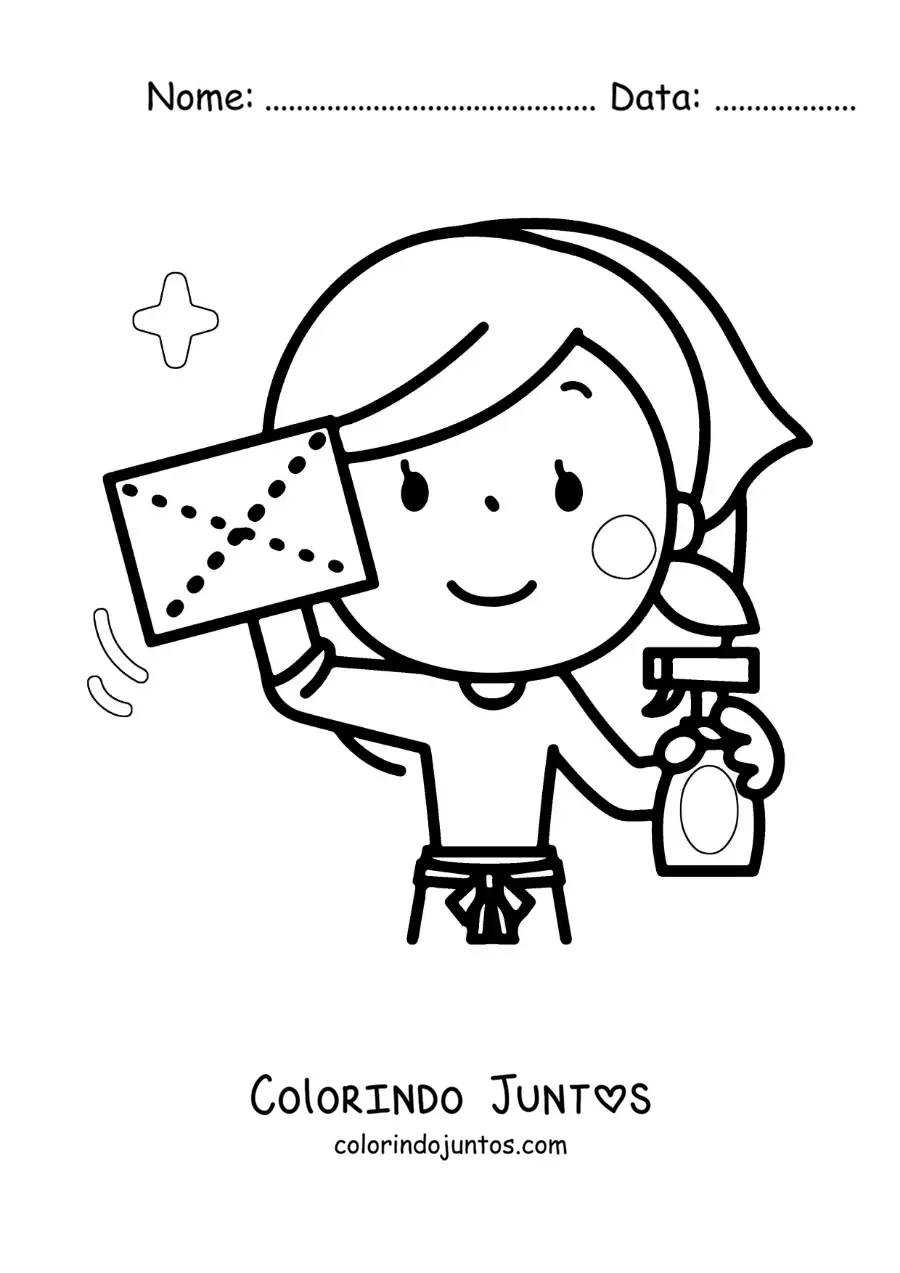 Desenho para colorir de uma mulher limpando