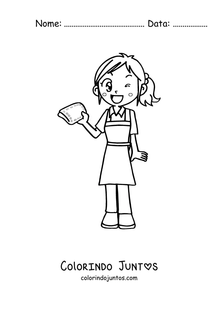 Desenho para colorir de uma menina animada limpando