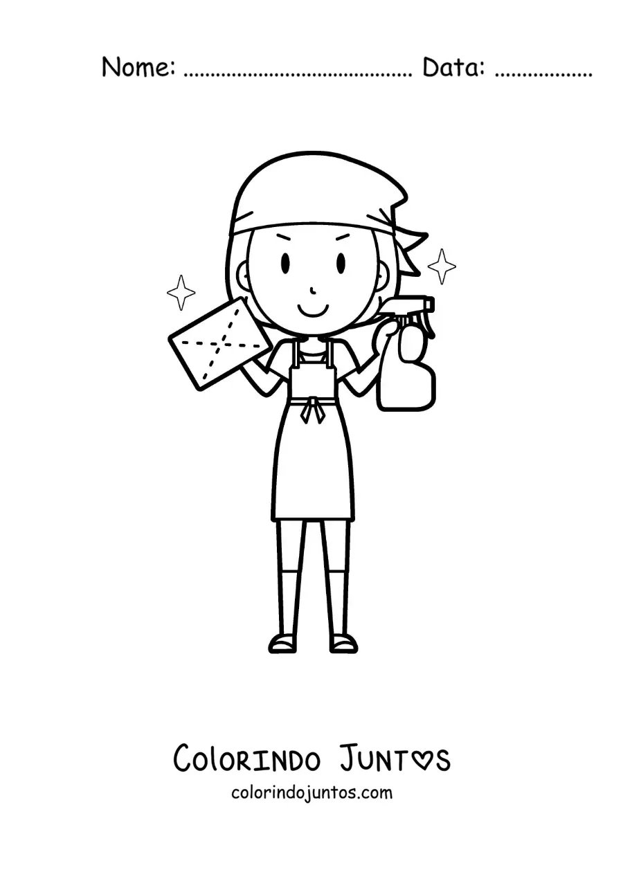 Desenho para colorir de uma mãe pronta para limpar a casa