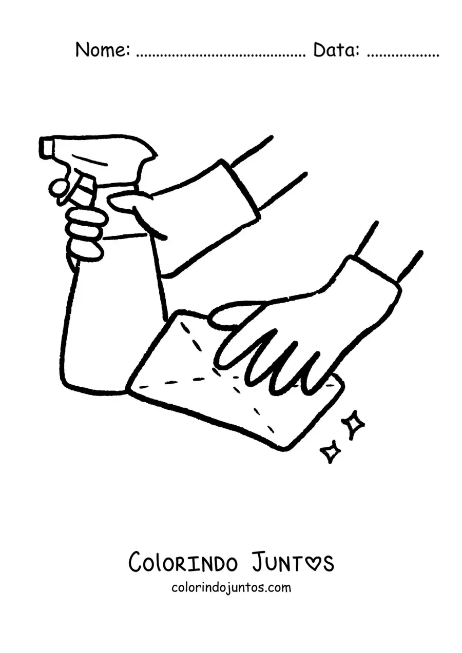Desenho para colorir de um par de mãos com luvas limpando