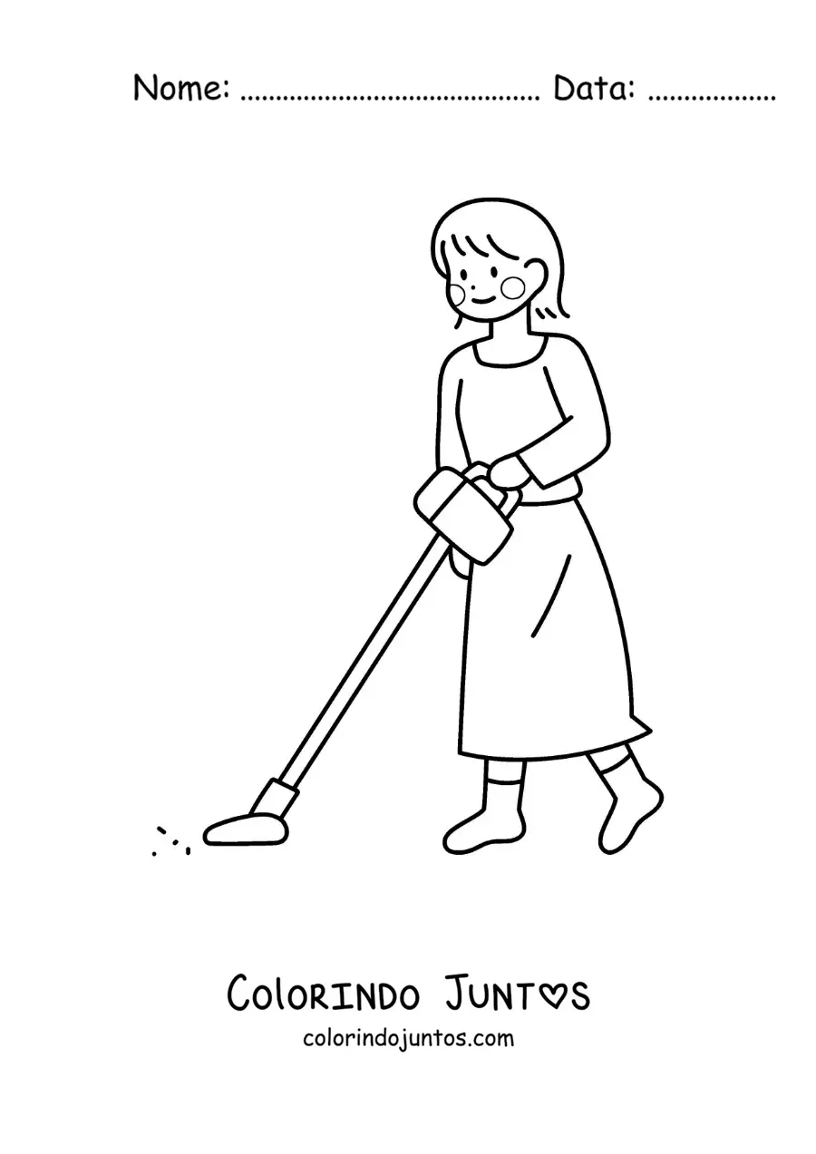 Desenho para colorir de uma mãe aspirando o chão de casa
