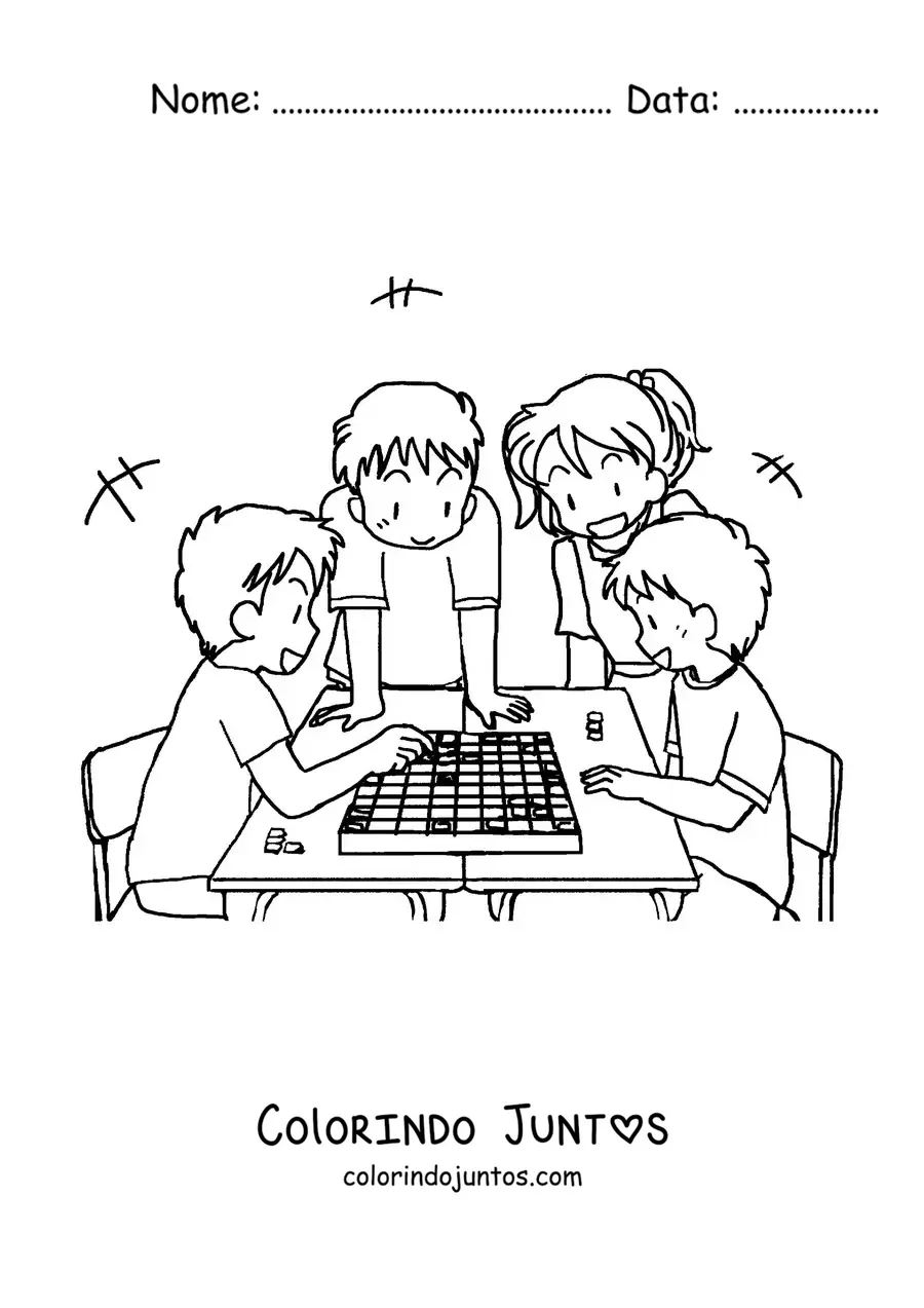 Desenho para colorir de umas crianças jogando xadrez japonês