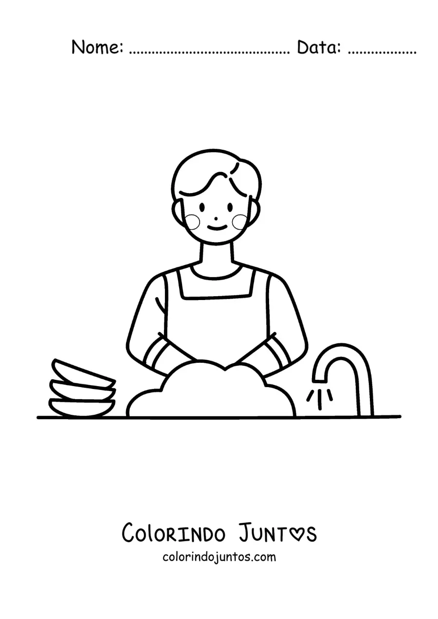 Desenho para colorir de um pai lavando louça