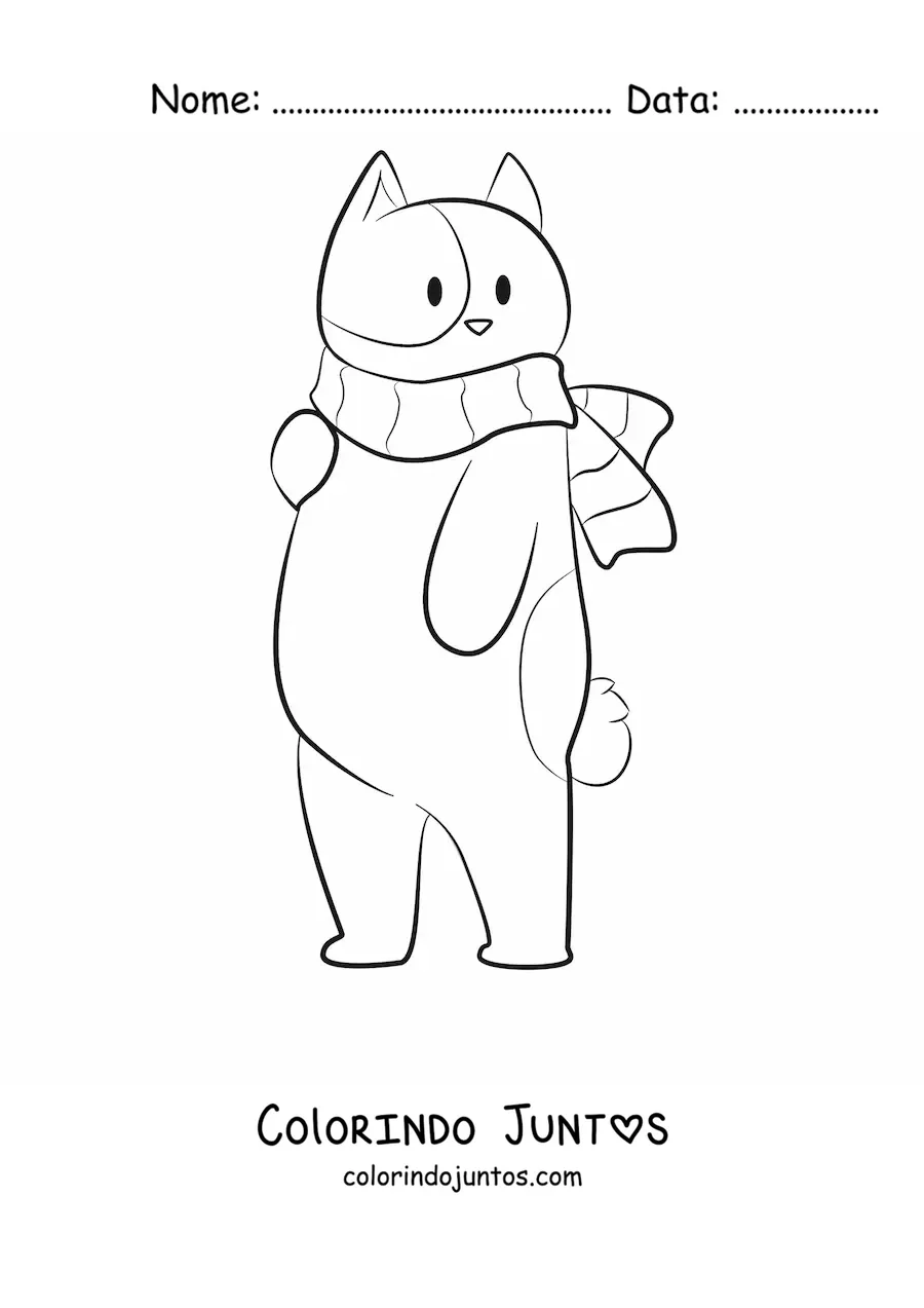 Desenho para colorir de um gato animado usando um cachecol